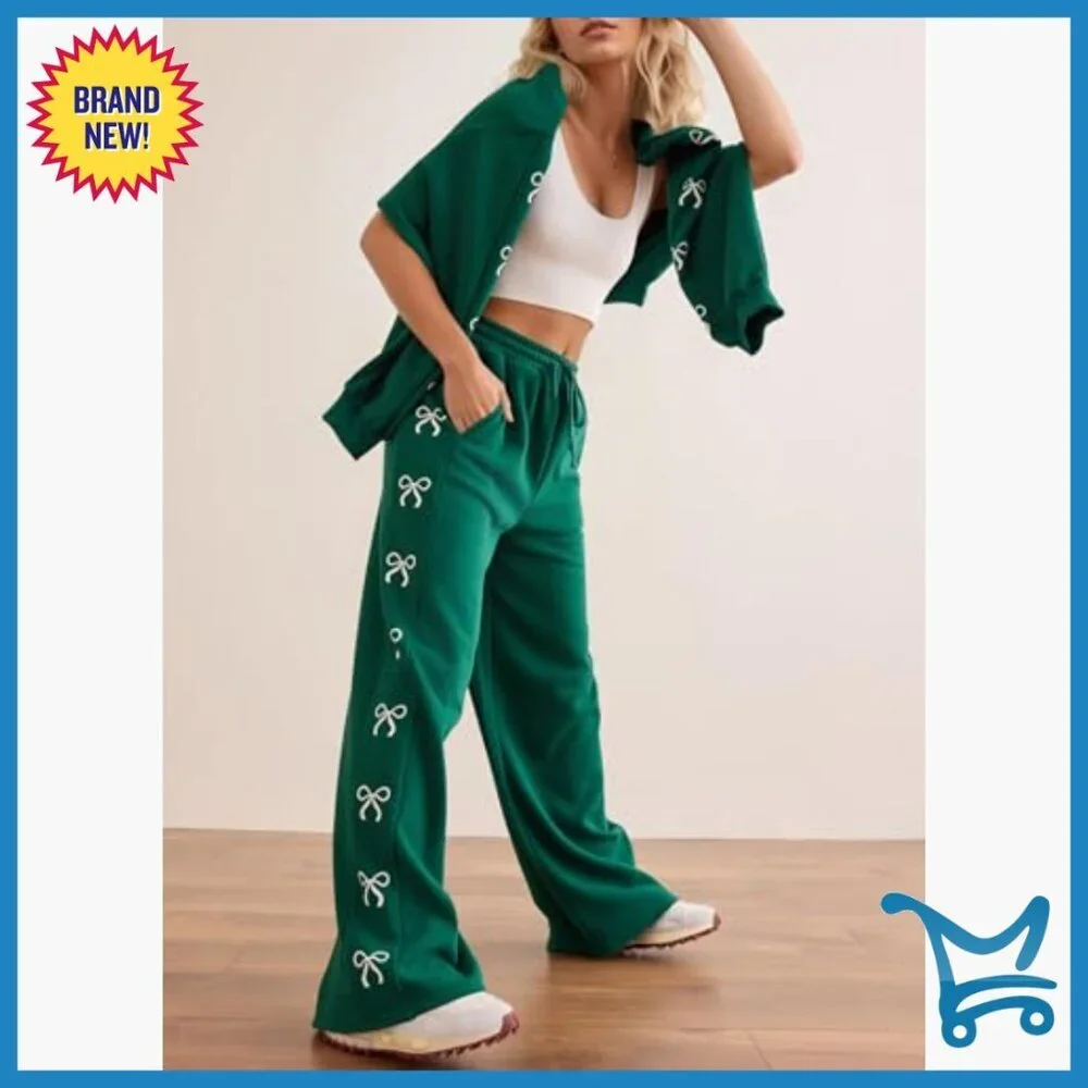 Oversized Lounge Set 2 Piece Sweatsuit Long Sleeve Crew Neck Wide Leg Sweatpants